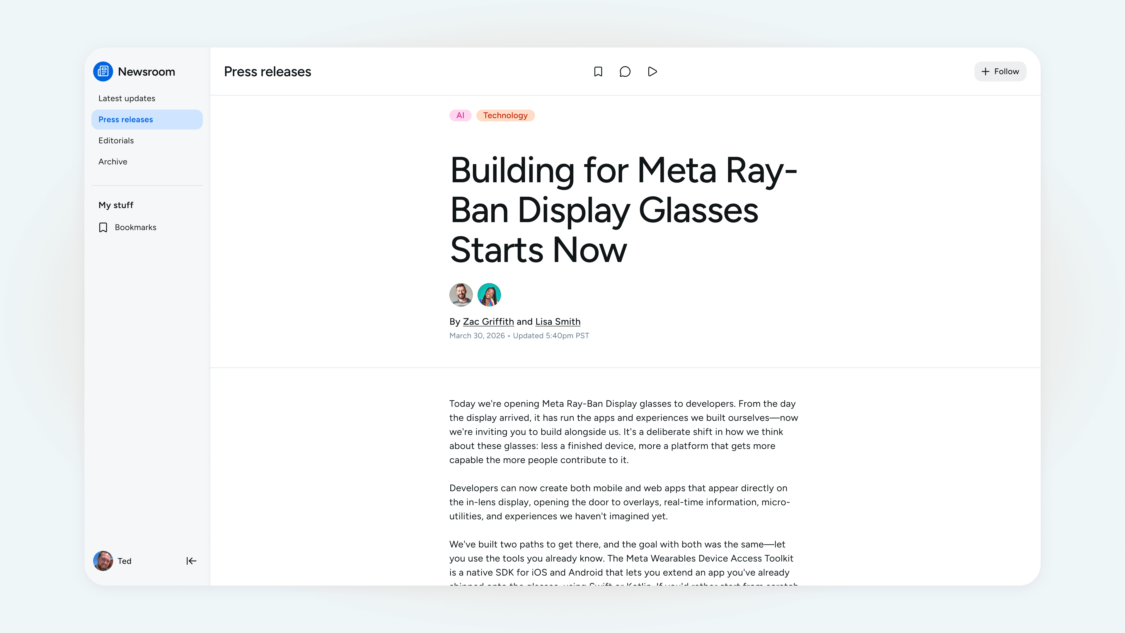 Templates gallery with the Newsroom template