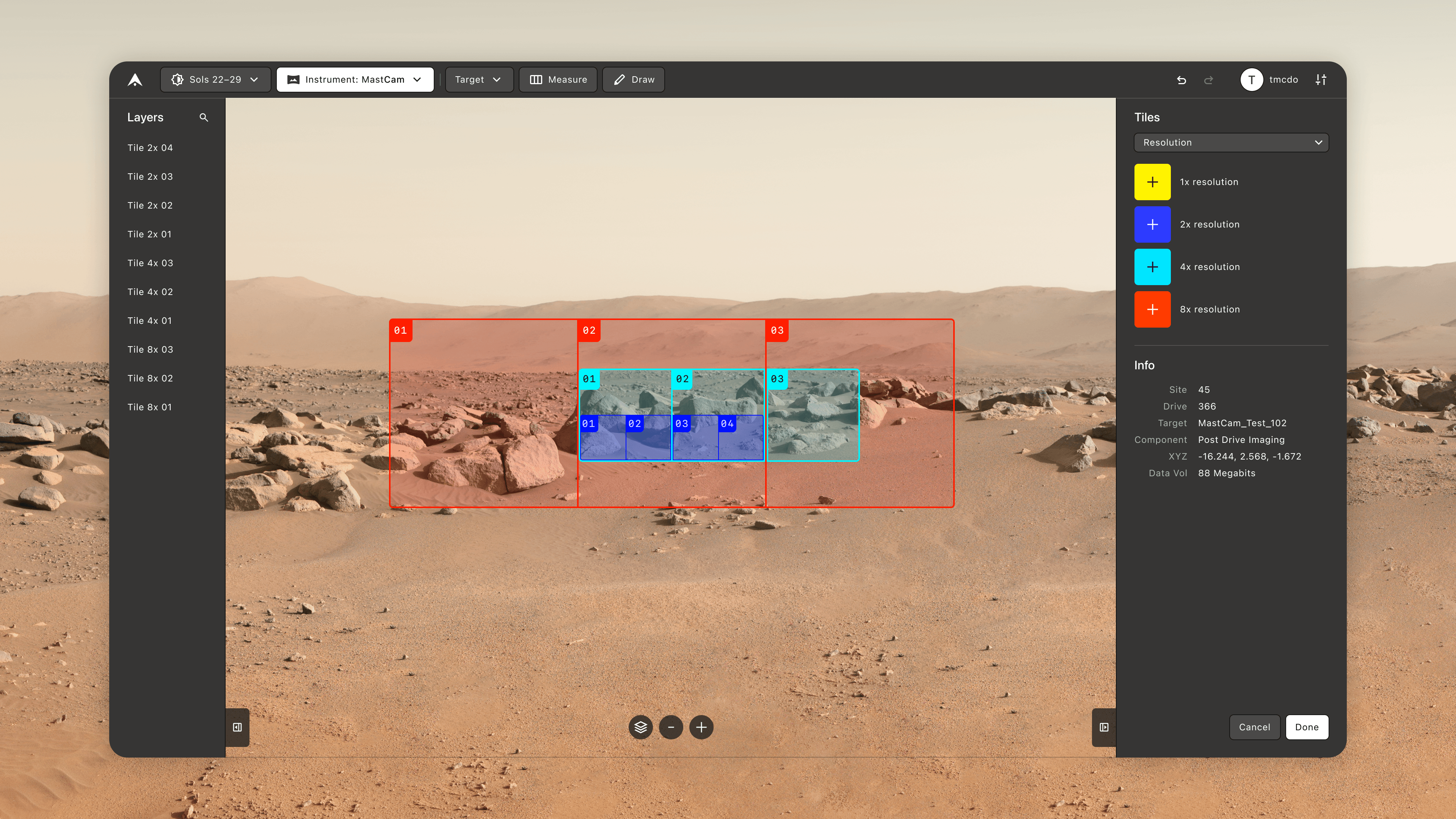 OnSight UI responding to a selected rover instrument