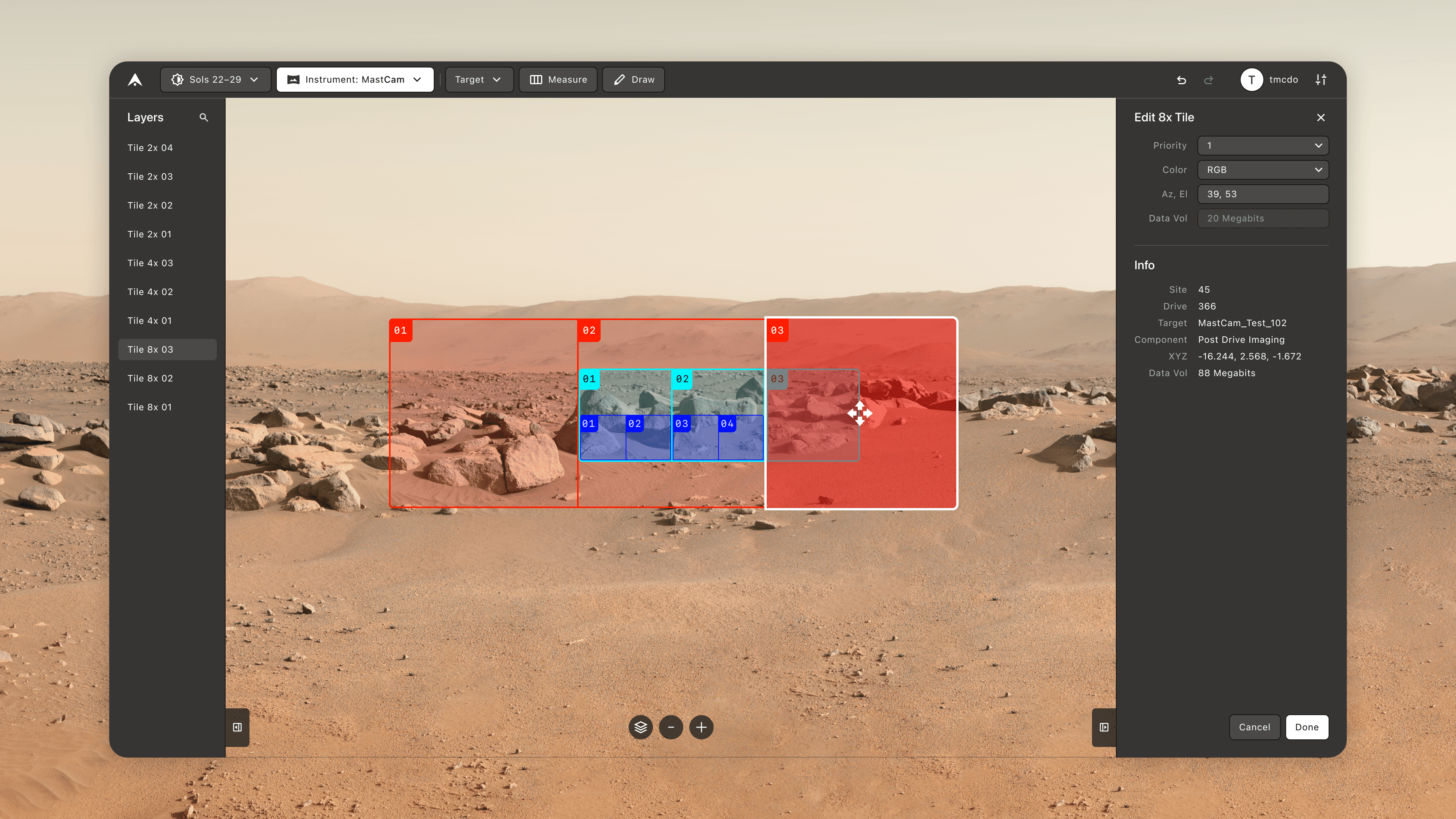 OnSight UI responding to a selected rover instrument