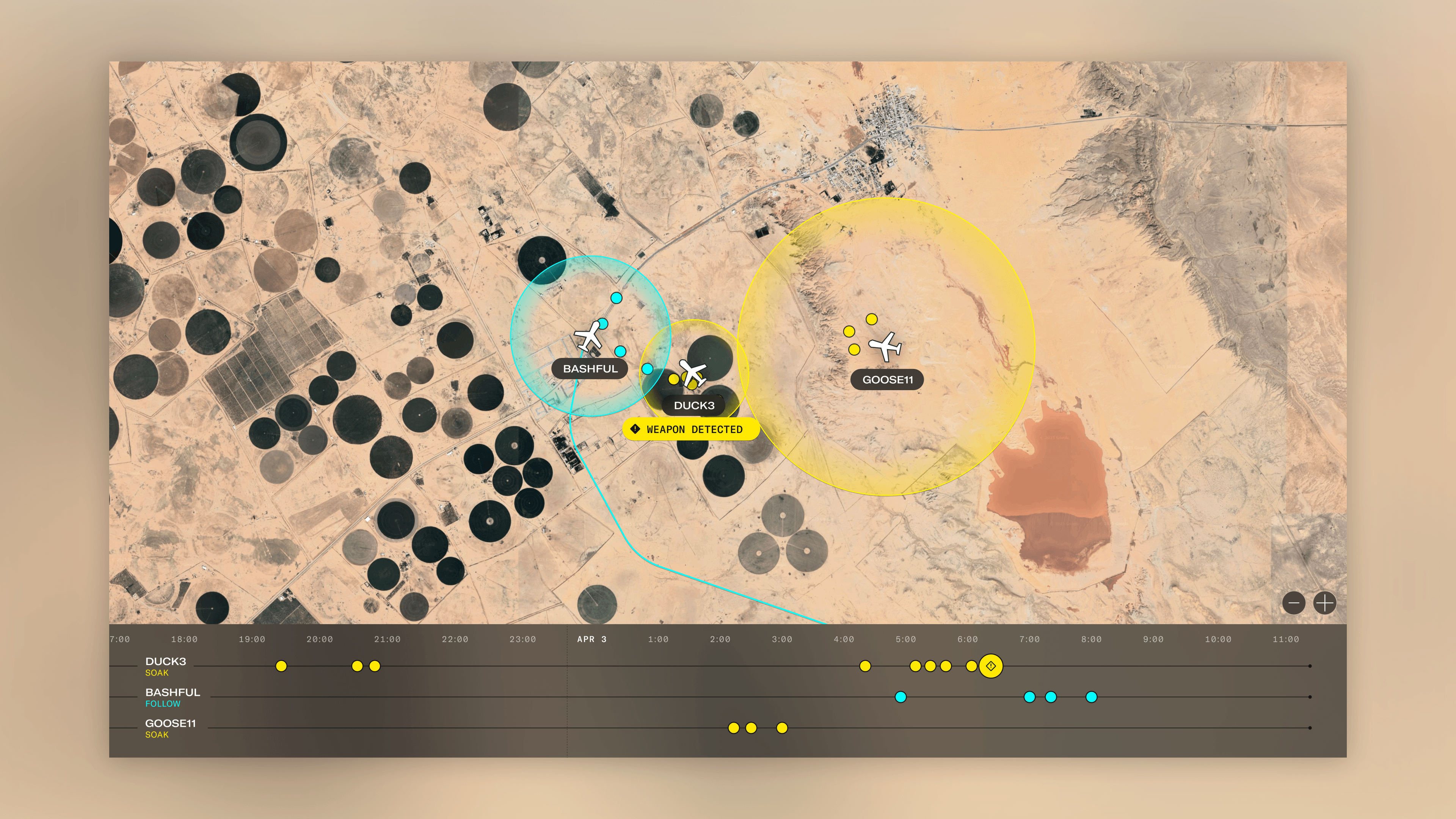 Zoomed-out reconnaissance view showing live assets